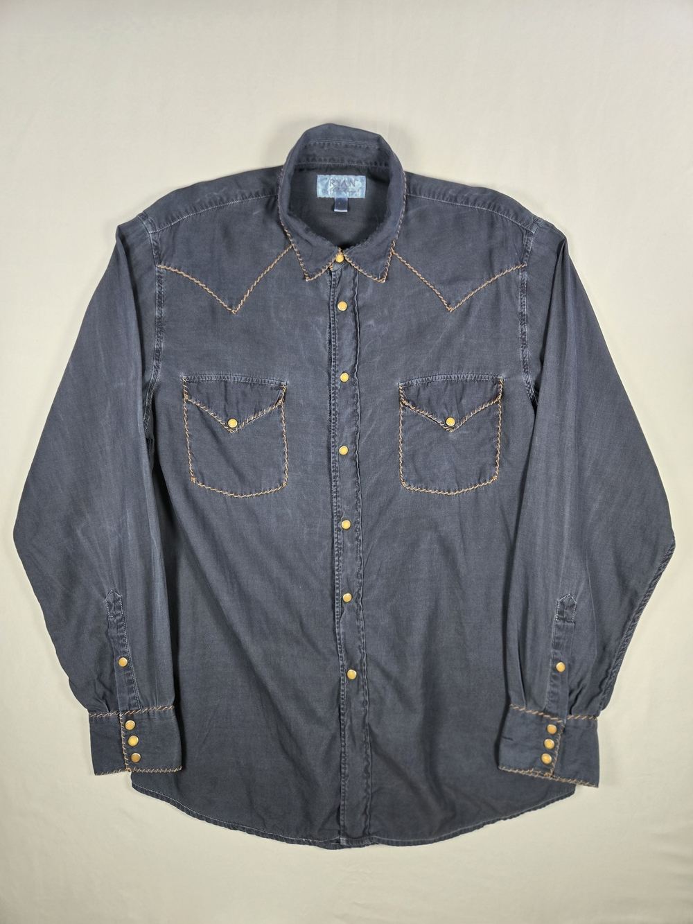 Ryan Michael Silk Cotton Western Pearl Snap Blue Shirt Mens L